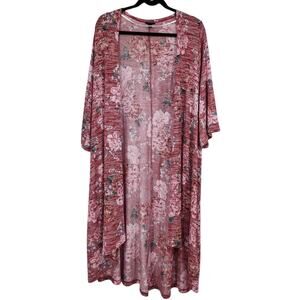 Torrid Women's Pink Floral Space Dye Hi Low Long Duster Kimono Sweater Size 3X
